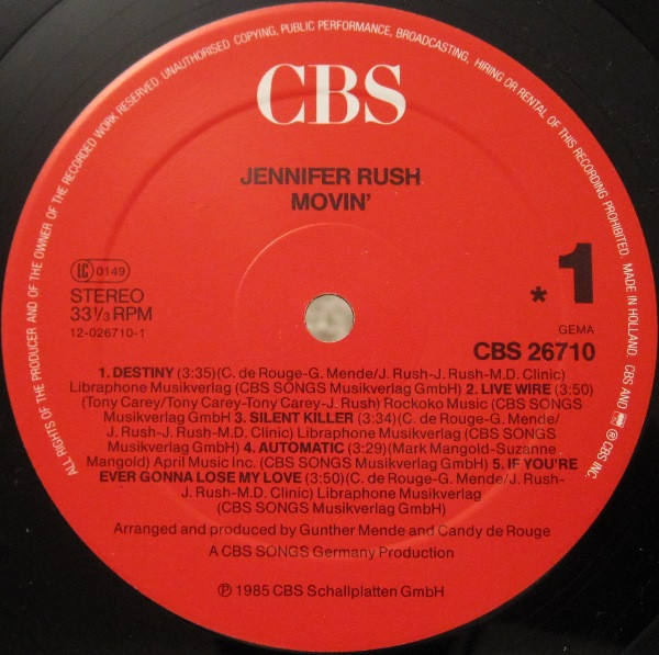 Jennifer Rush, Movin' - LP