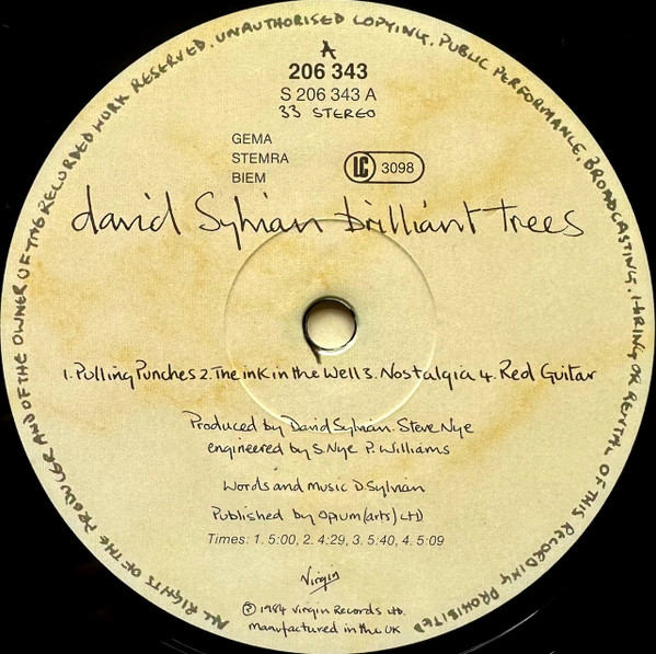 David Sylvian, Brilliant Trees - LP