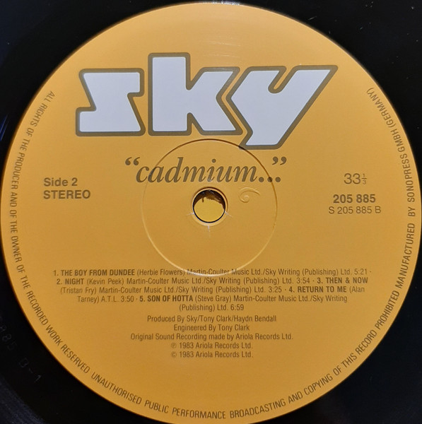 Sky, Cadmium - LP Album Stereo