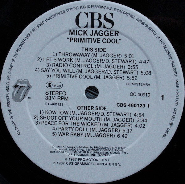 Mick Jagger, Primitive Cool - LP