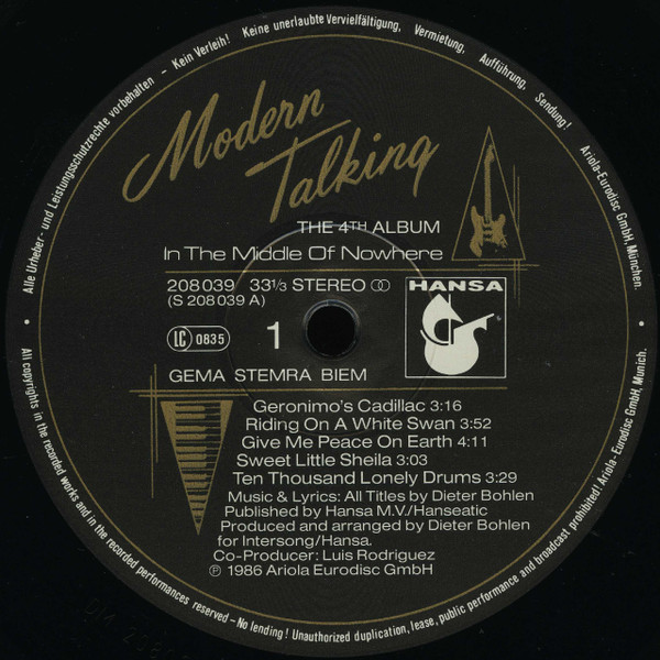 Modern Talking, In The Middle Of Nowhere - The 4th Album - LP