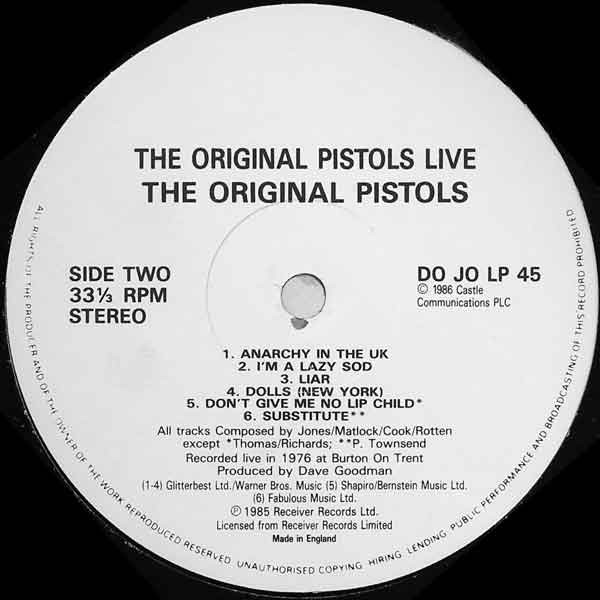 Sex Pistols, The Original Pistols Live - LP
