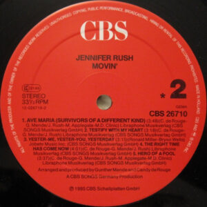 Jennifer Rush, Movin' - LP: imagen 4