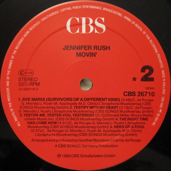 Jennifer Rush, Movin' - LP
