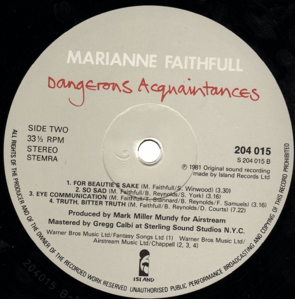 Marianne Faithfull, Dangerous Acquaintances - LP