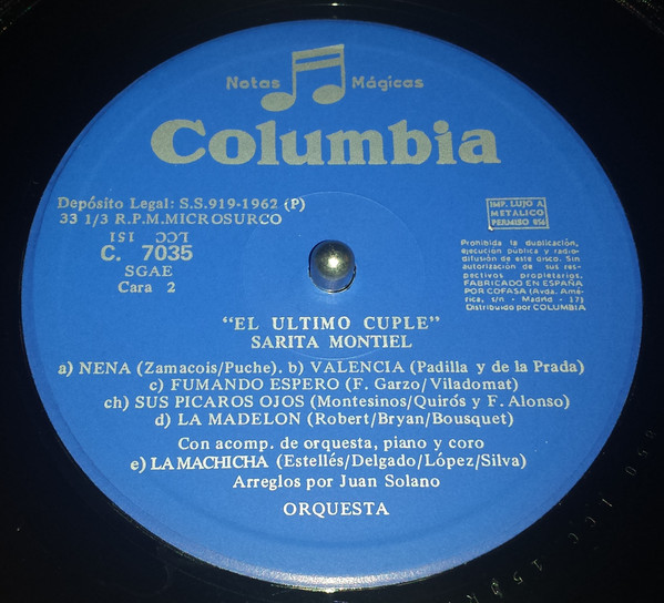 Sara Montiel, Canciones De La Pelicula "El Ultimo Cuple" - LP