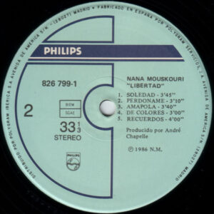 Nana Mouskouri, Libertad En Español - LP: imagen 4