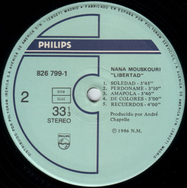 Nana Mouskouri, Libertad En Español - LP