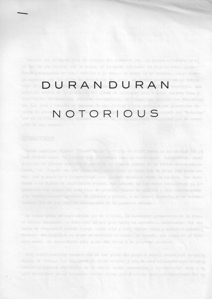 Duran Duran, Notorious - LP