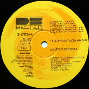 Manolo Escobar, De La Pelicula "Alejandra", Mon Amour - LP: imagen 3