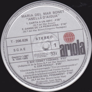 Maria Del Mar Bonet, Anells D'aigua - LP: imagen 3