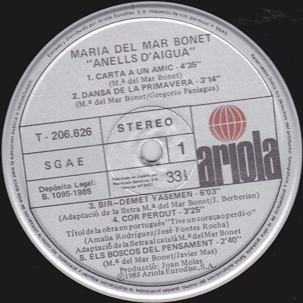 Maria Del Mar Bonet, Anells D'aigua - LP