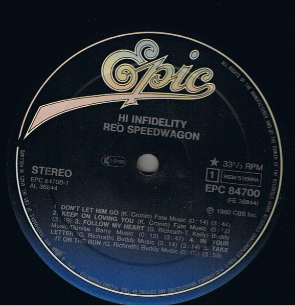 REO Speedwagon, Hi Infidelity - LP