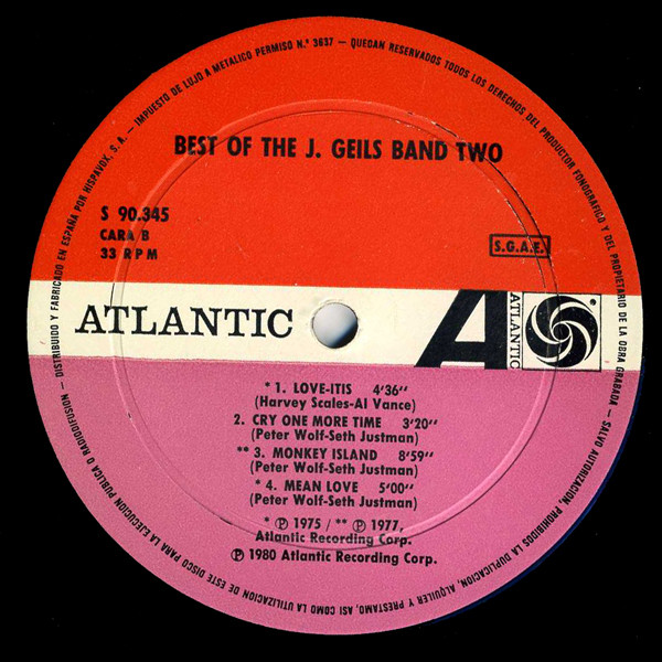 The J. Geils Band, Best Of The J. Geils Band Two - LP