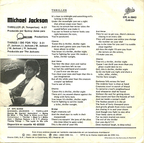 Michael Jackson, Thriller - Singles