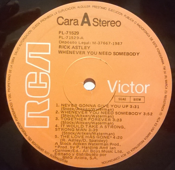 Rick Astley, Whenever You Need Somebody - LP