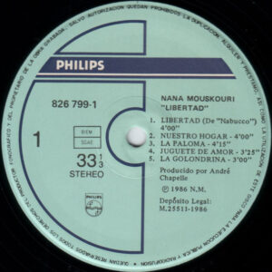 Nana Mouskouri, Libertad En Español - LP: imagen 3