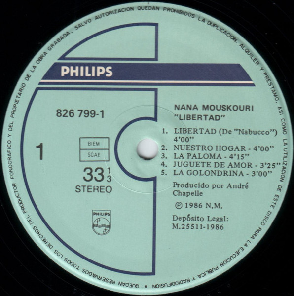 Nana Mouskouri, Libertad En Español - LP