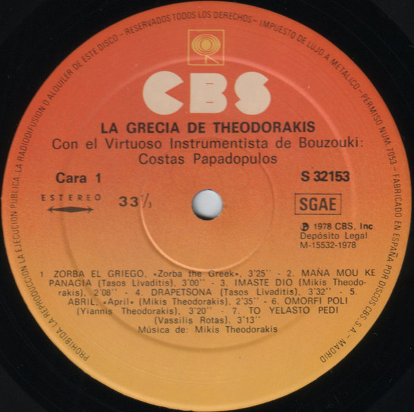 Mikis Theodorakis, La Grecia De Theodorakis - LP