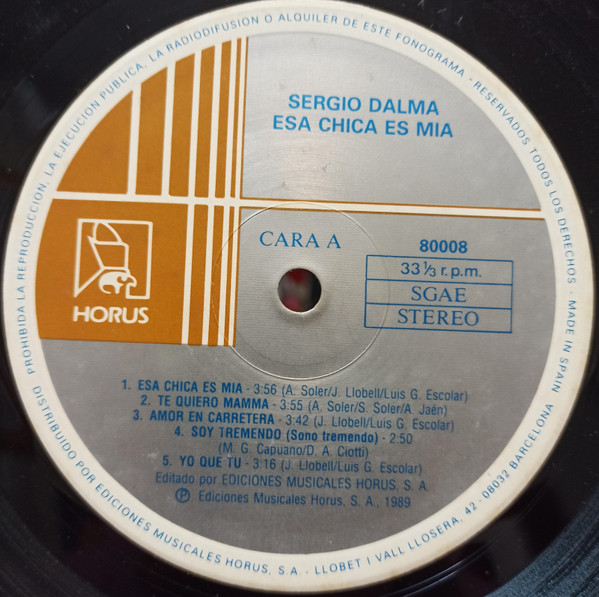 Sergio Dalma, Esa Chica Es Mía - LP