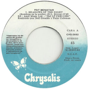 Pat Benatar, Shadows Of The Night = Sombras De La Noche - Singles: imagen 3
