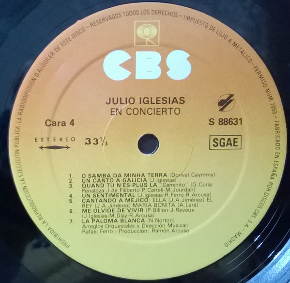Julio Iglesias, En Concierto - LP