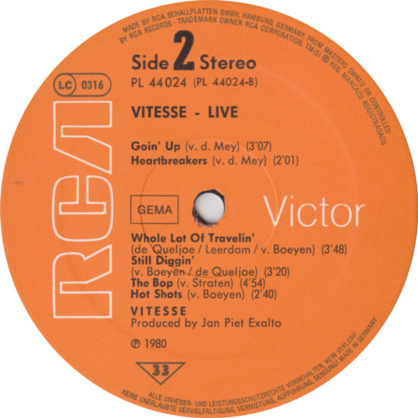 Vitesse, Live - LP Album Stereo