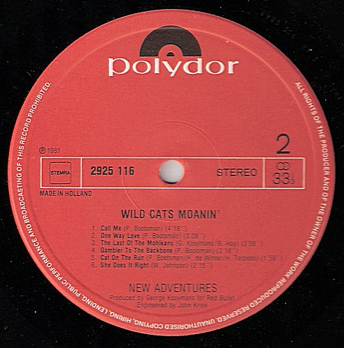 New Adventures, Wild Cats Moanin' - LP