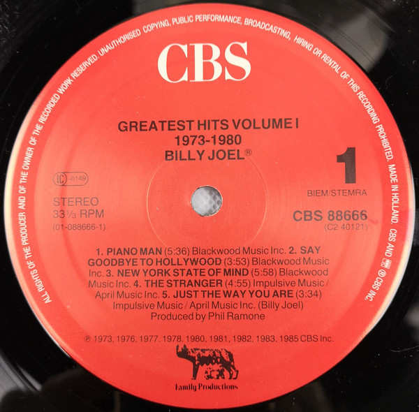 Billy Joel, Greatest Hits Volume I & Volume II - LP