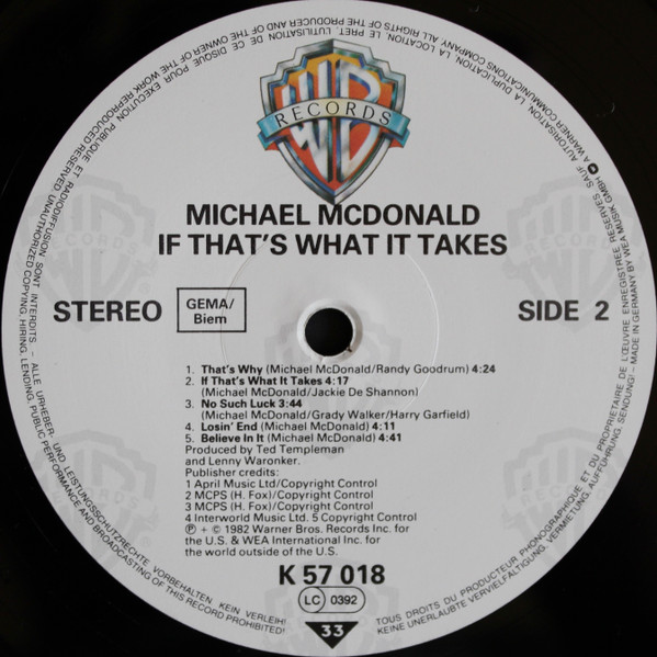 Michael McDonald, If That's What It Takes - LP
