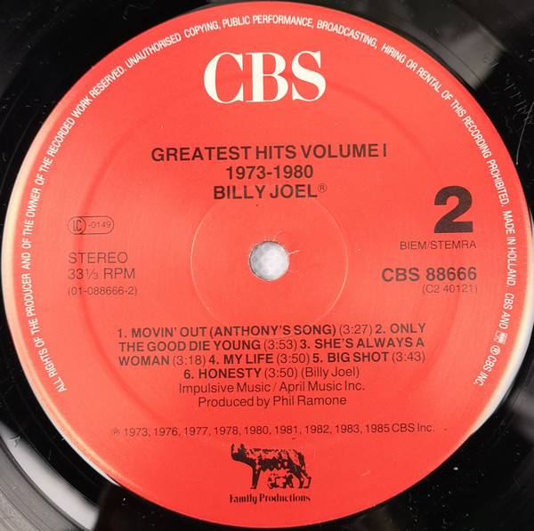Billy Joel, Greatest Hits Volume I & Volume II - LP