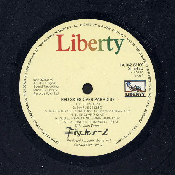 Fischer-Z, Red Skies Over Paradise - LP