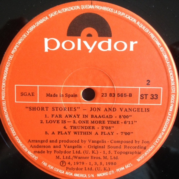 Jon & Vangelis, Short Stories - LP