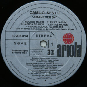 Camilo Sesto, Amanecer/84 - LP: imagen 3
