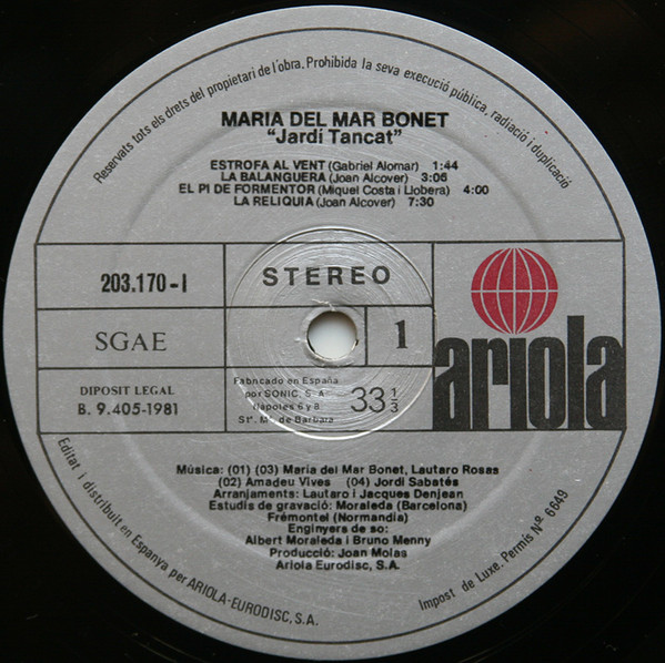 Maria Del Mar Bonet, Jardí Tancat - LP