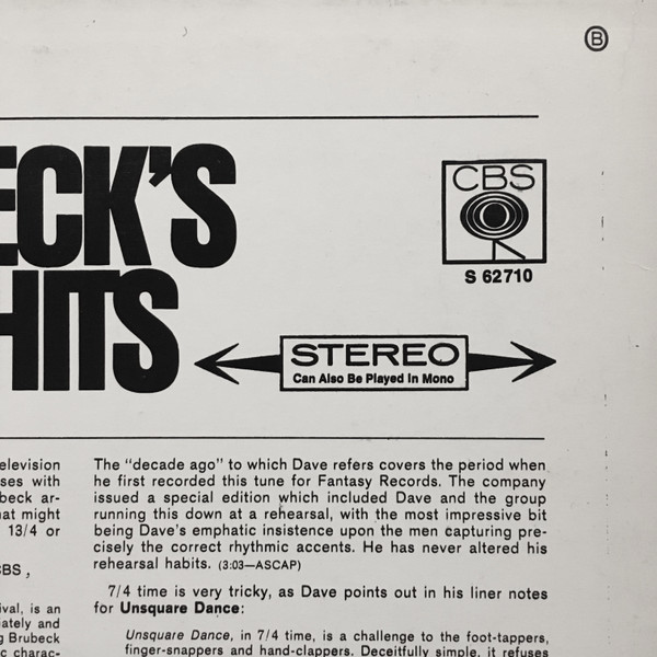 Dave Brubeck, Dave Brubeck's Greatest Hits - LP