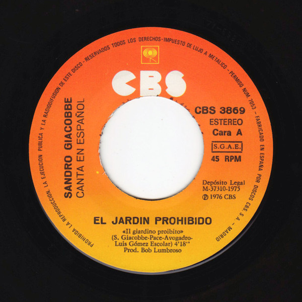 Sandro Giacobbe, Canta En Español El Jardin Prohibido - Singles