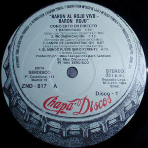Barón Rojo, Baron Al Rojo Vivo - LP: imagen 4