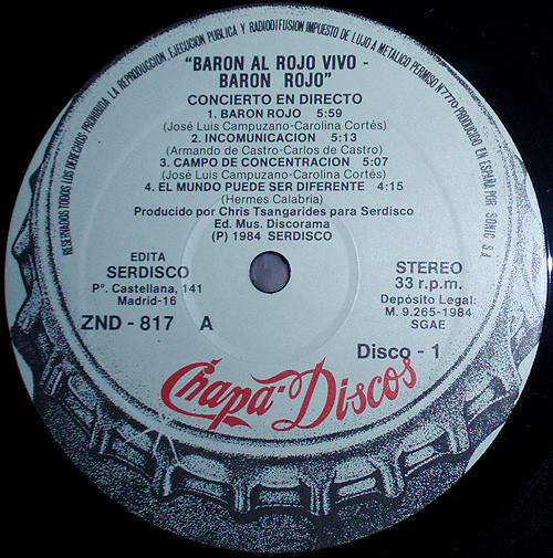 Barón Rojo, Baron Al Rojo Vivo - LP