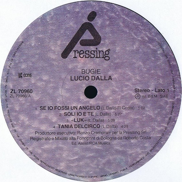 Lucio Dalla, Bugie - LP