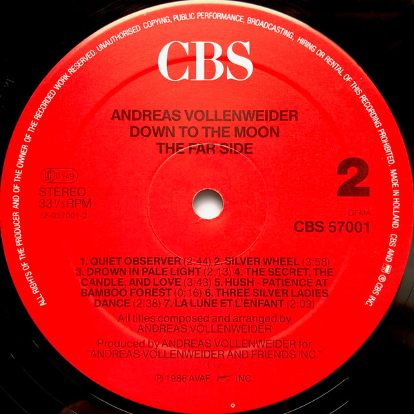 Andreas Vollenweider, Down To The Moon - LP