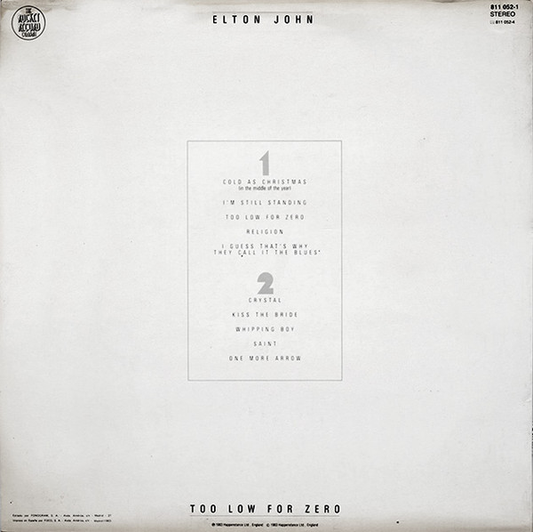 Elton John, Too Low For Zero - LP