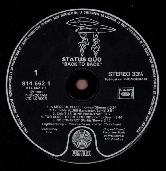 Status Quo, Back To Back - LP
