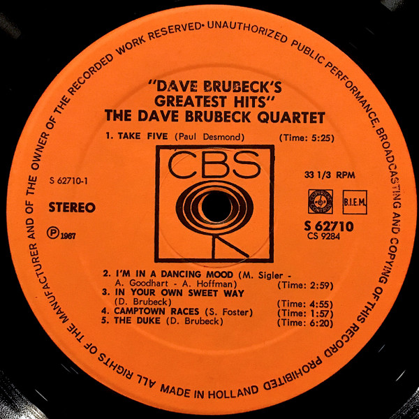 Dave Brubeck, Dave Brubeck's Greatest Hits - LP