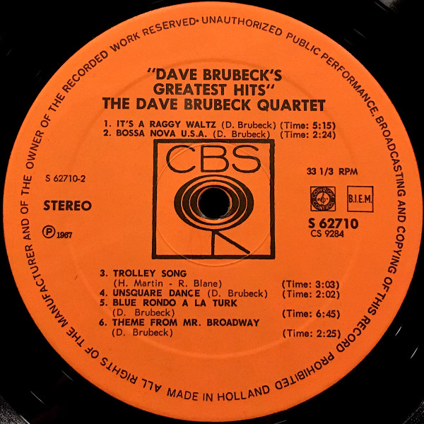 Dave Brubeck, Dave Brubeck's Greatest Hits - LP