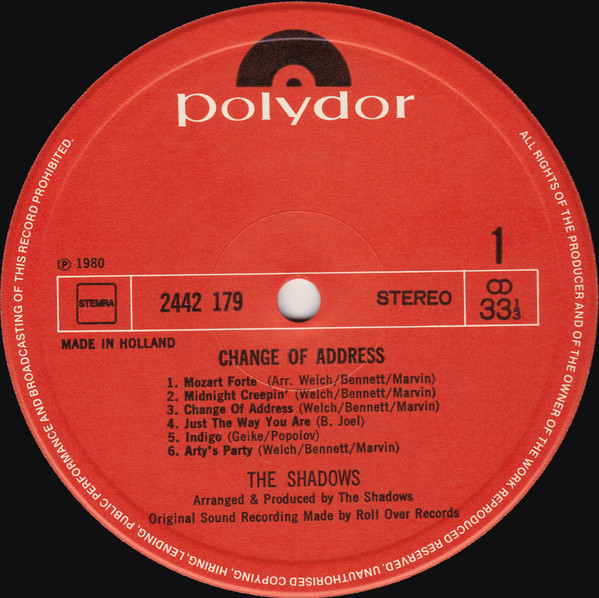 The Shadows, Change Of Address - LP