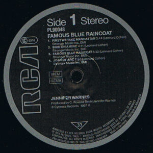 Jennifer Warnes, Famous Blue Raincoat (The Songs Of Leonard Cohen) - LP: imagen 3