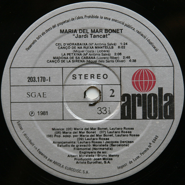 Maria Del Mar Bonet, Jardí Tancat - LP