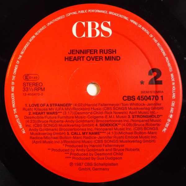 Jennifer Rush, Heart Over Mind - LP