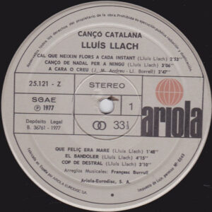 Lluis Llach, Maria Del Mar Bonet, Cançó Catalana - LP: imagen 3